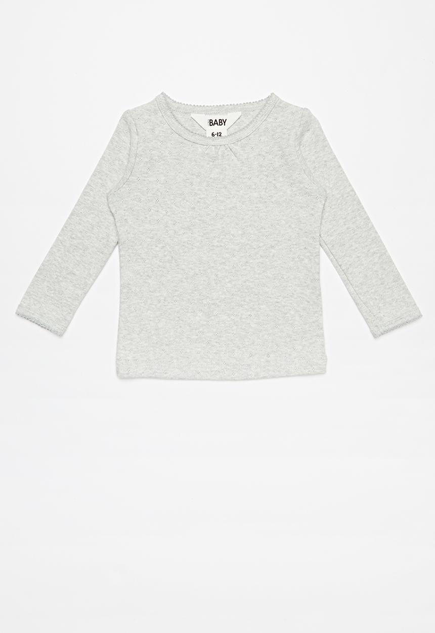 Cotton On - Mich long sleeve pointelle top - grey 