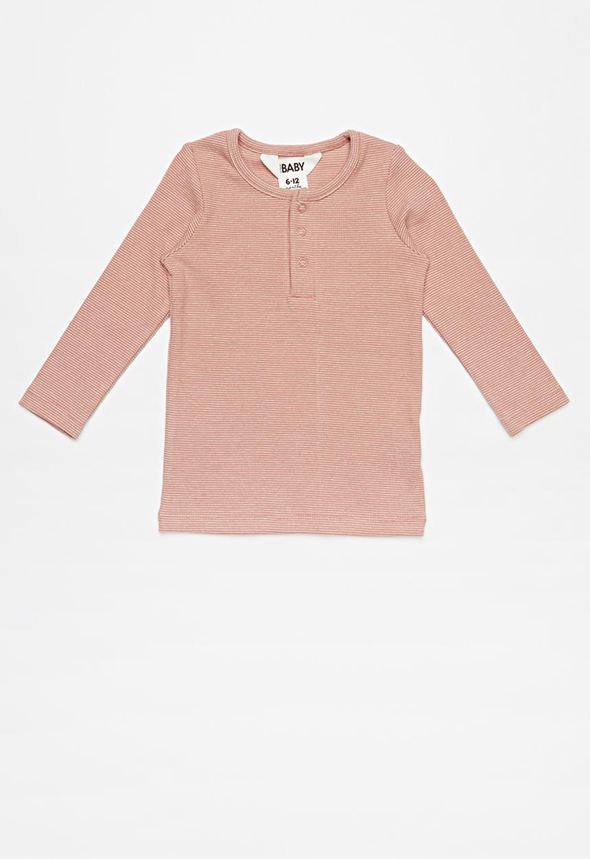 Cotton On - Austin long sleeve placket top - pink 