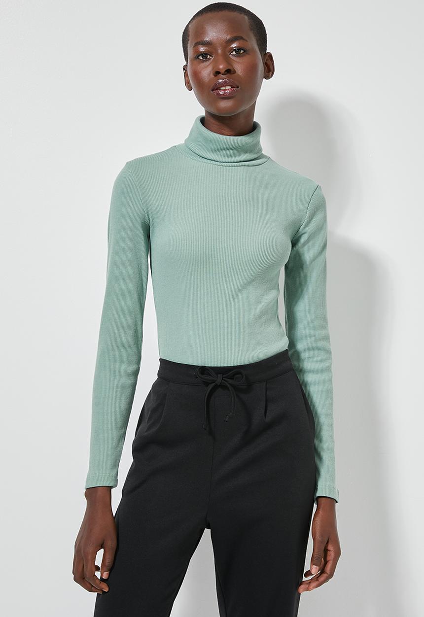 Superbalist - Stretch rib poloneck top - green
