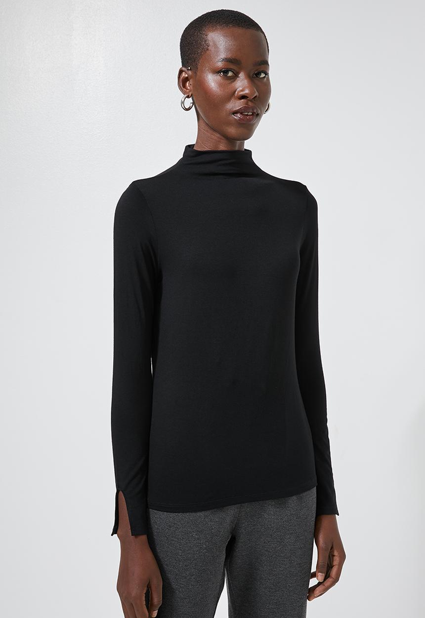 Superbalist - Grown on neck long sleeve fitted top - black