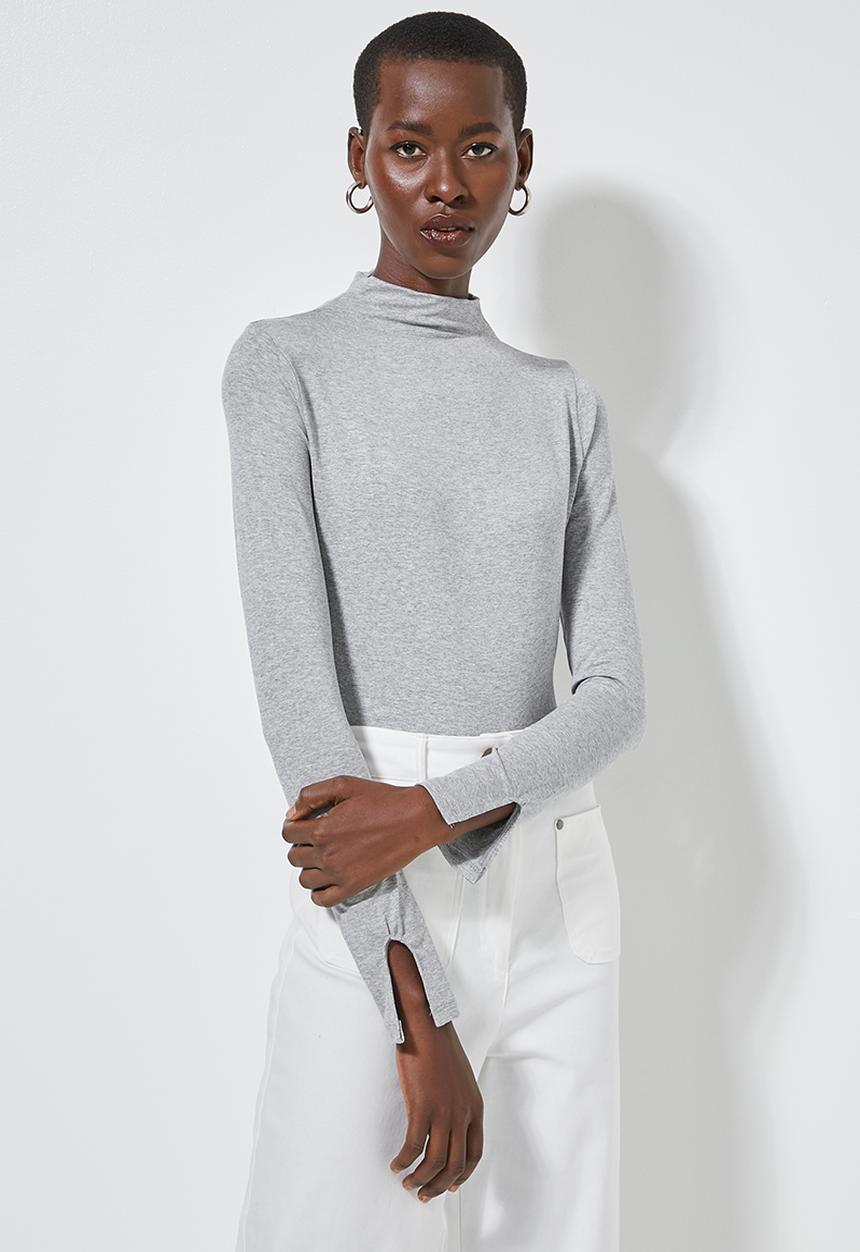 Superbalist - Grown on neck long sleeve fitted top - grey