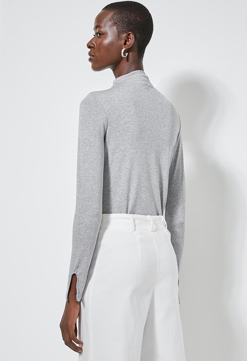 Superbalist - Grown on neck long sleeve fitted top - grey