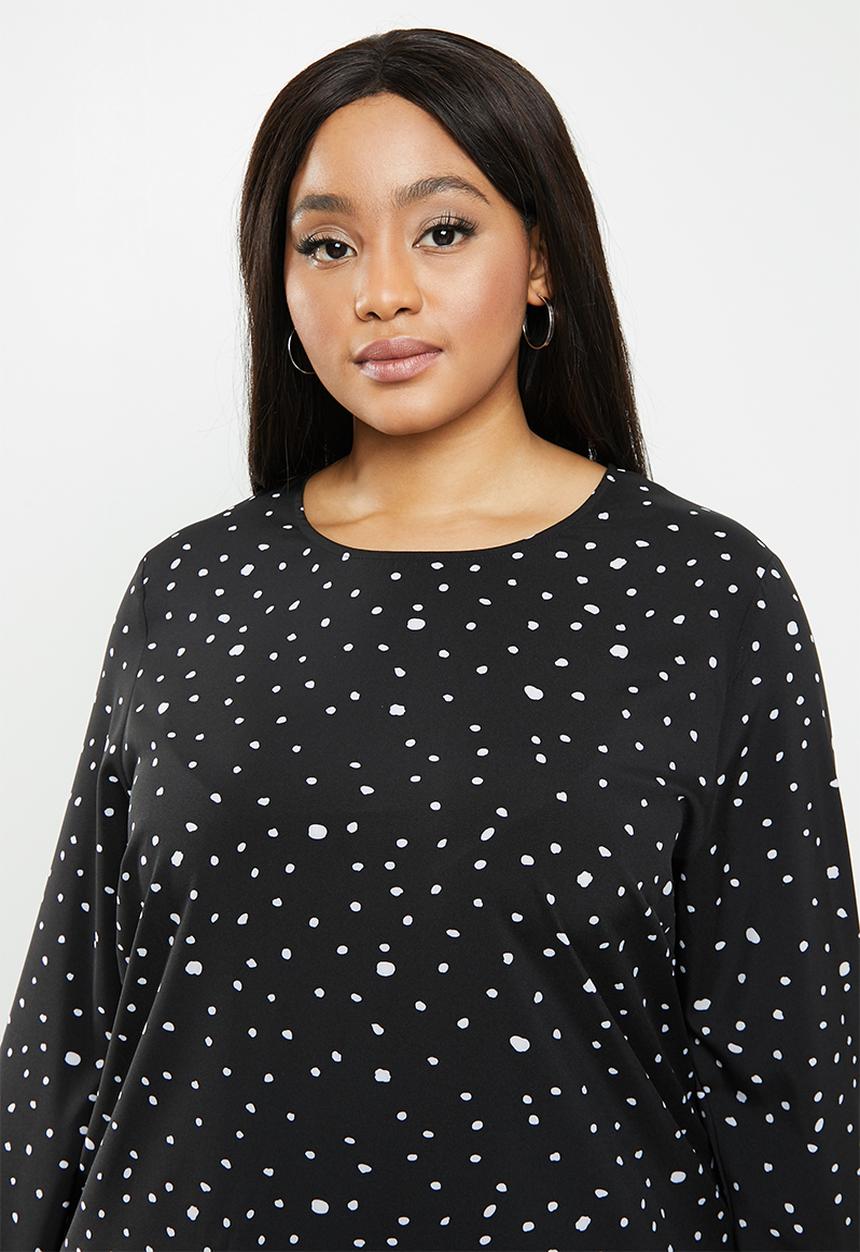 Glamorous - Plus messy spot tunic - black & white 