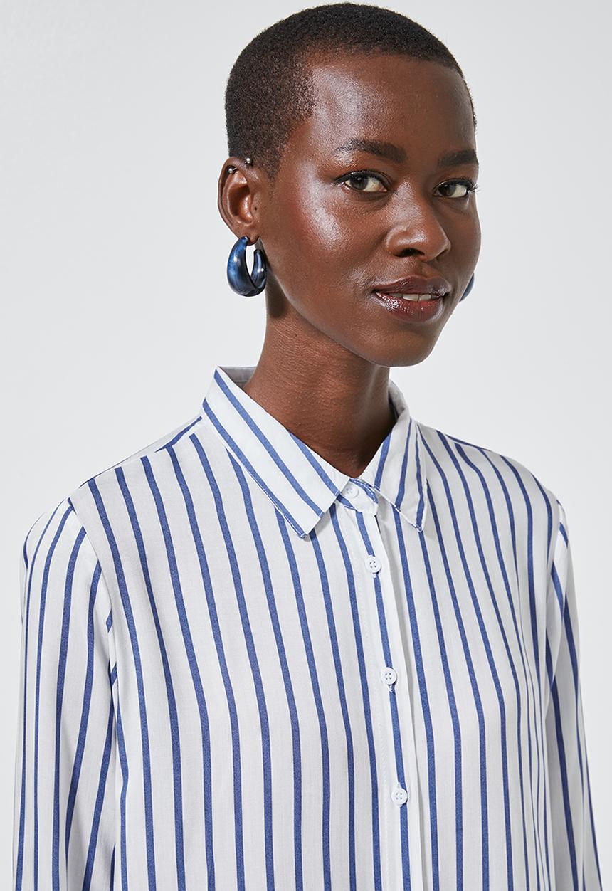 Superbalist - Relaxed curved hem shirt - blue & white
