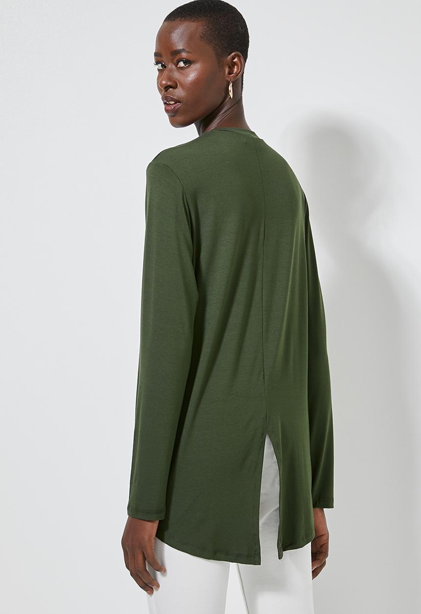 Superbalist - Longline curved hem top - khaki