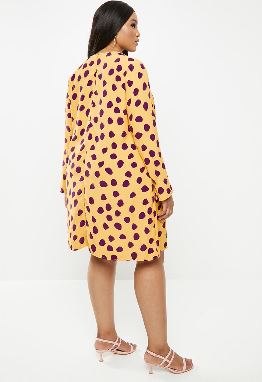 Glamorous - Plus messy spot tunic - yellow & purple 