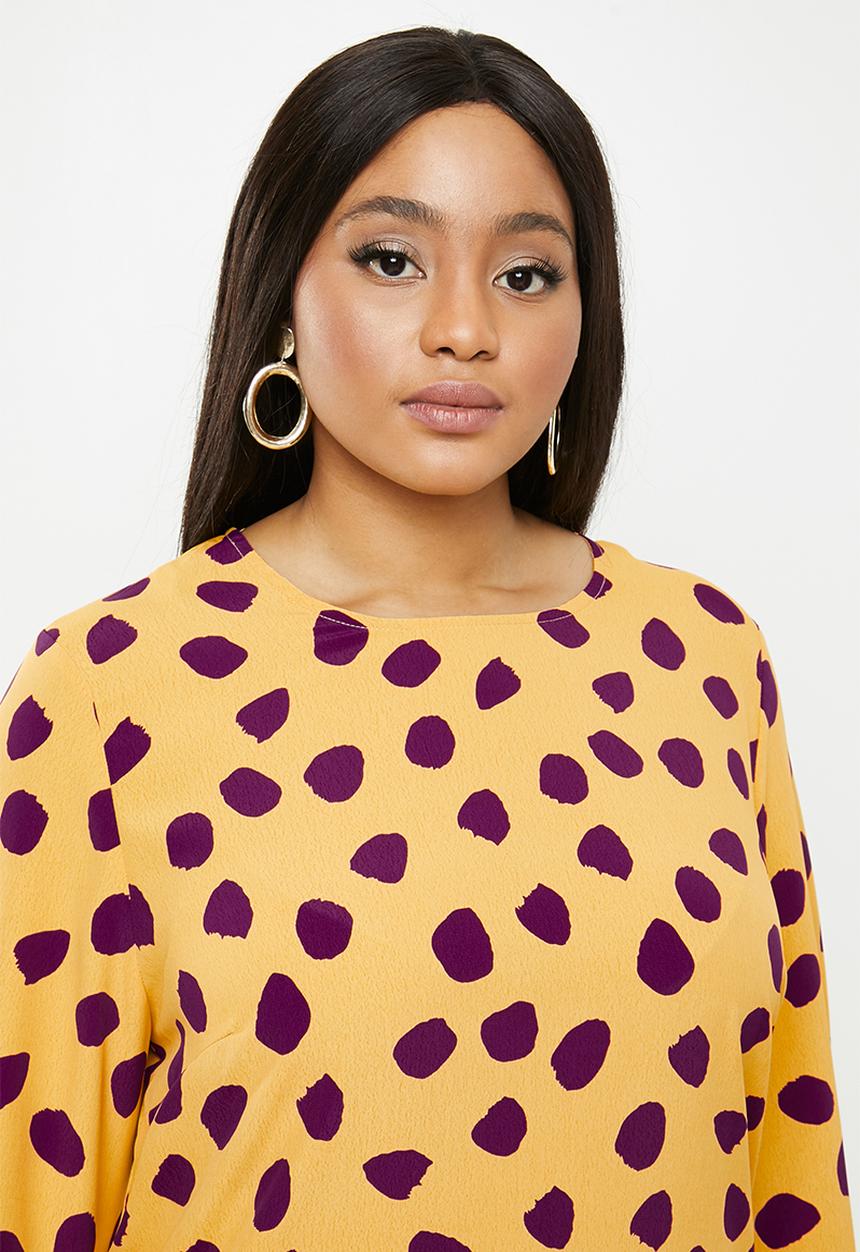 Glamorous - Plus messy spot tunic - yellow & purple 