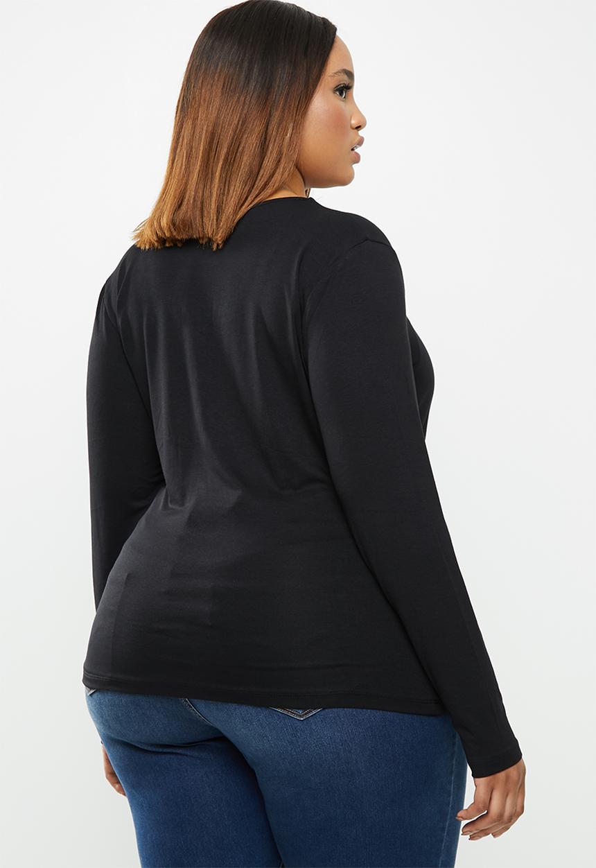 edit Plus - Fitted V-neck top - black