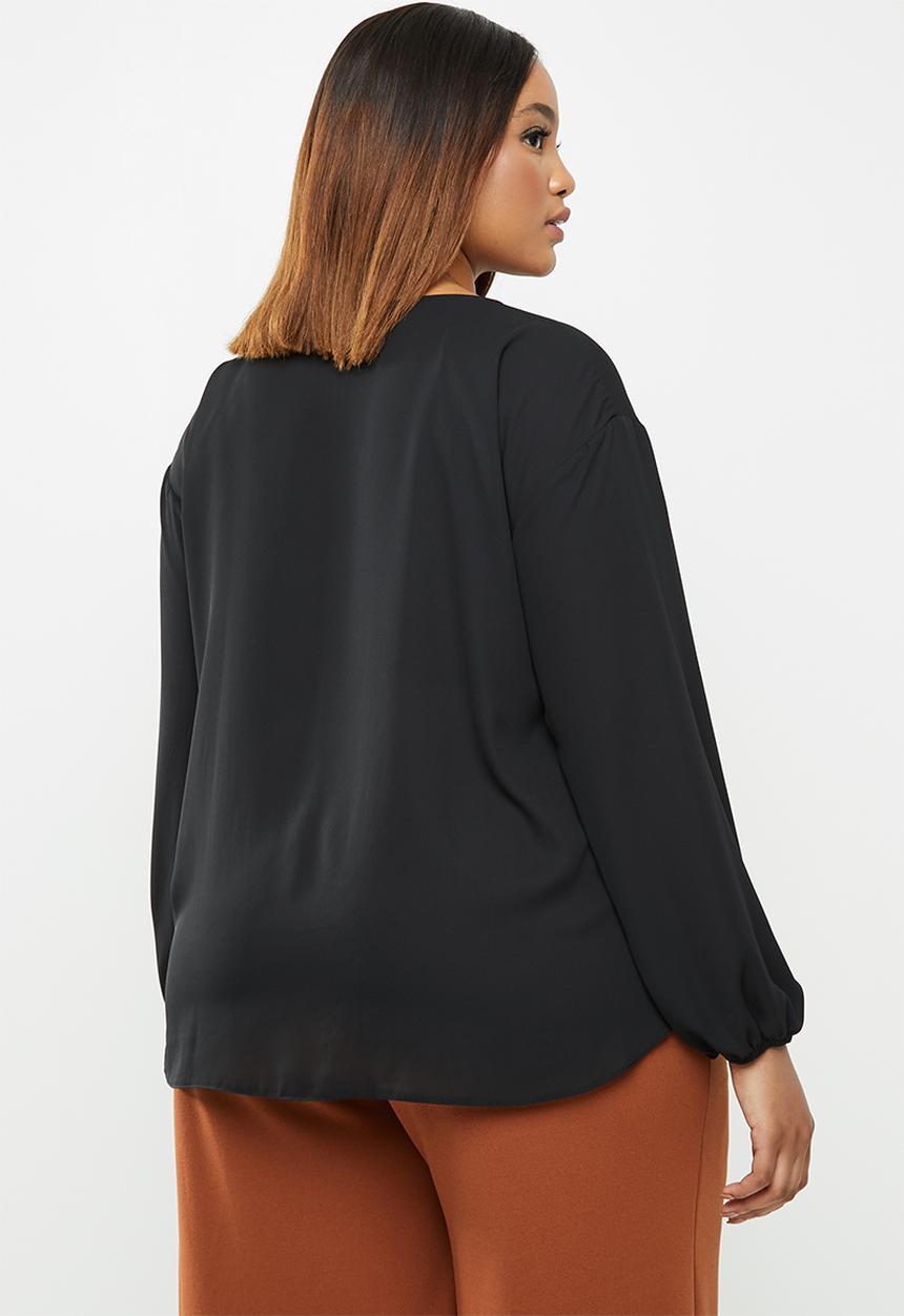 edit Plus - Sheer balloon sleeve blouse - black