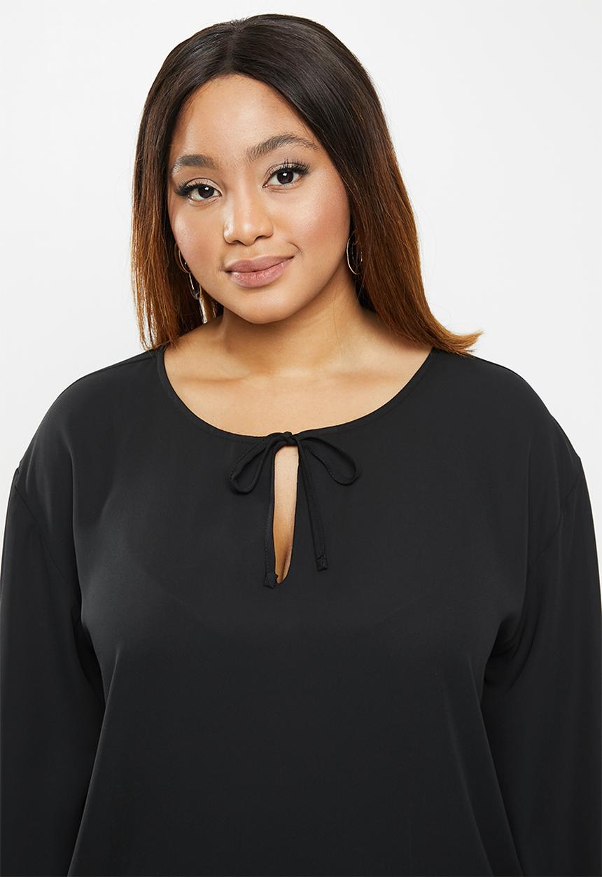 edit Plus - Sheer balloon sleeve blouse - black