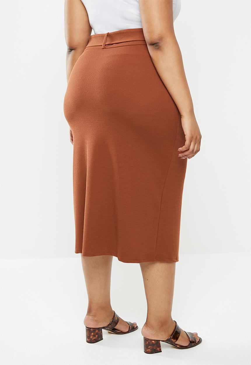 Glamorous - Plus belted pencil skirt - rust