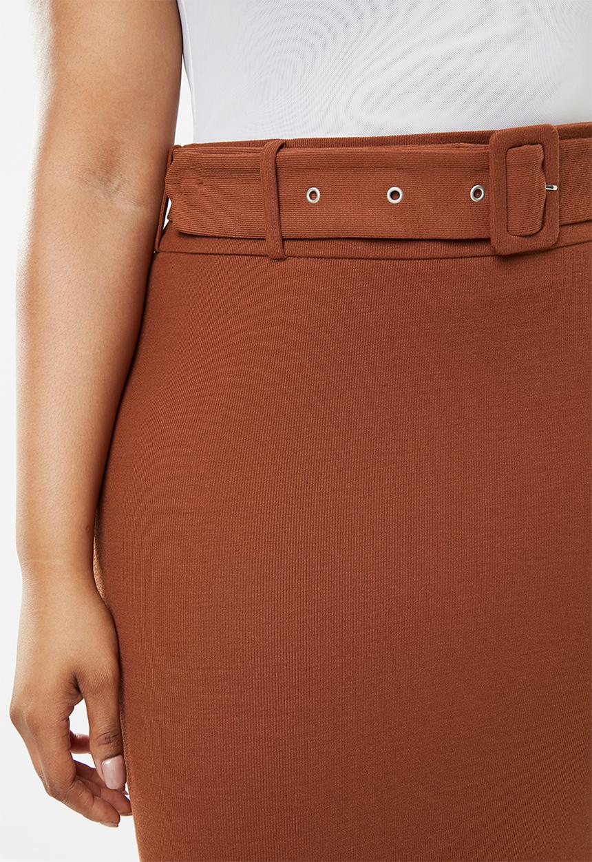 Glamorous - Plus belted pencil skirt - rust