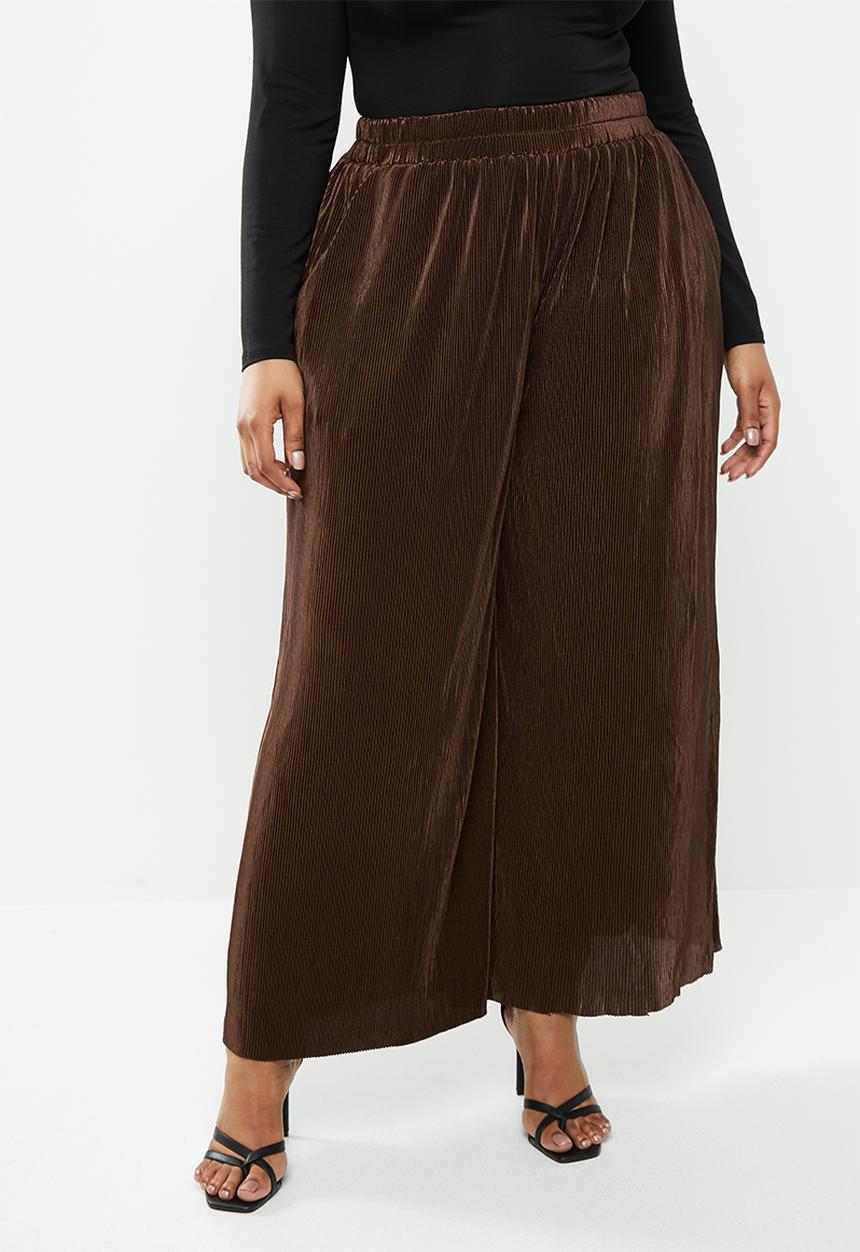 Glamorous - Plus plisse wide leg trouser - brown