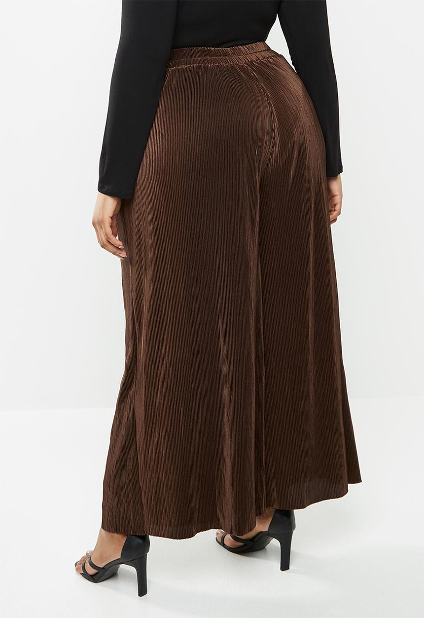 Glamorous - Plus plisse wide leg trouser - brown