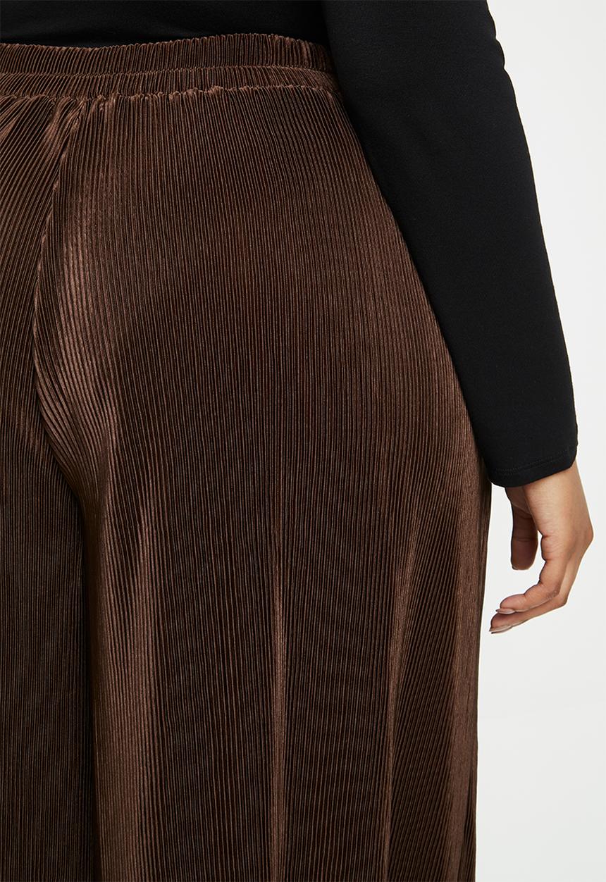 Glamorous - Plus plisse wide leg trouser - brown