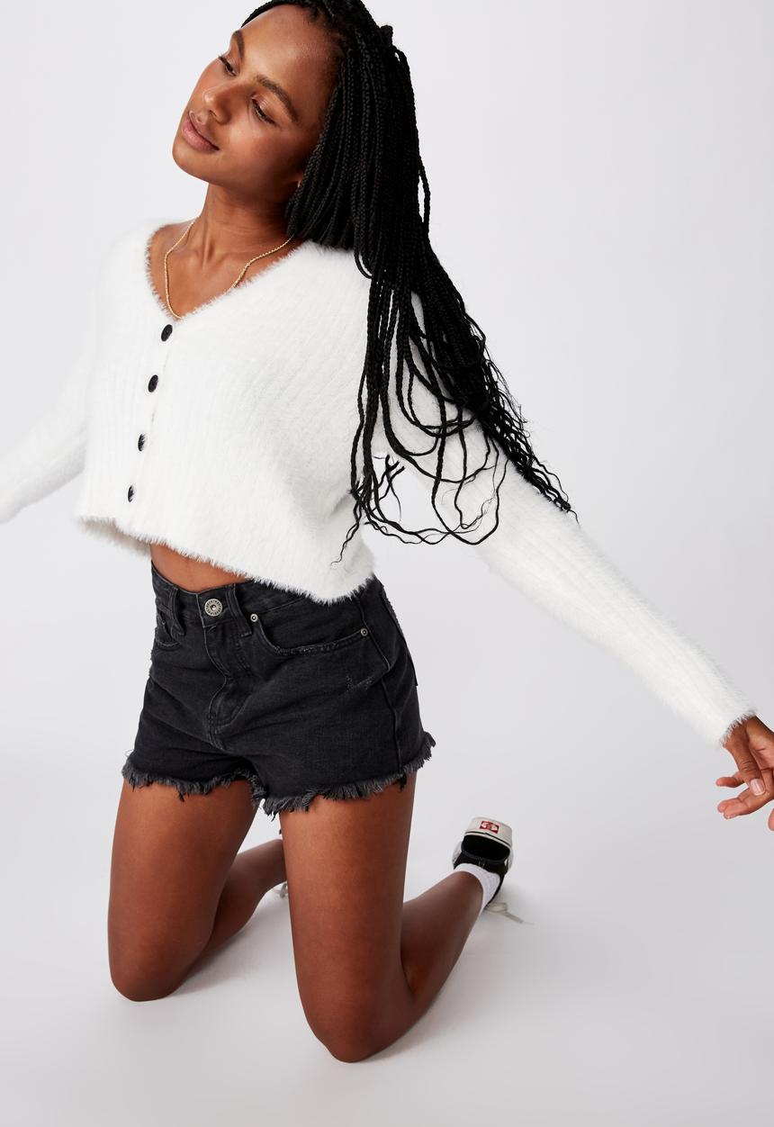 Factorie - Fluffy crop cardi - white