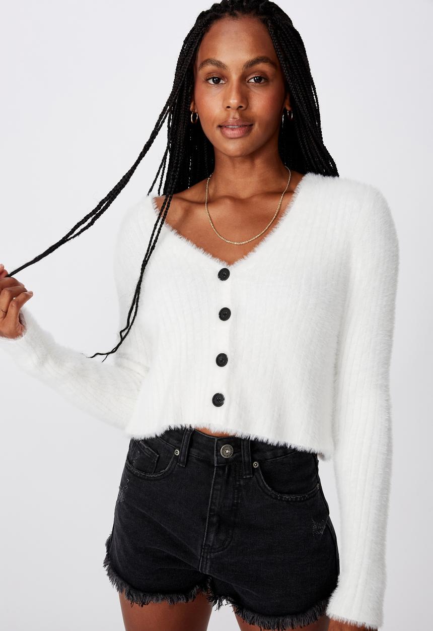 Factorie - Fluffy crop cardi - white