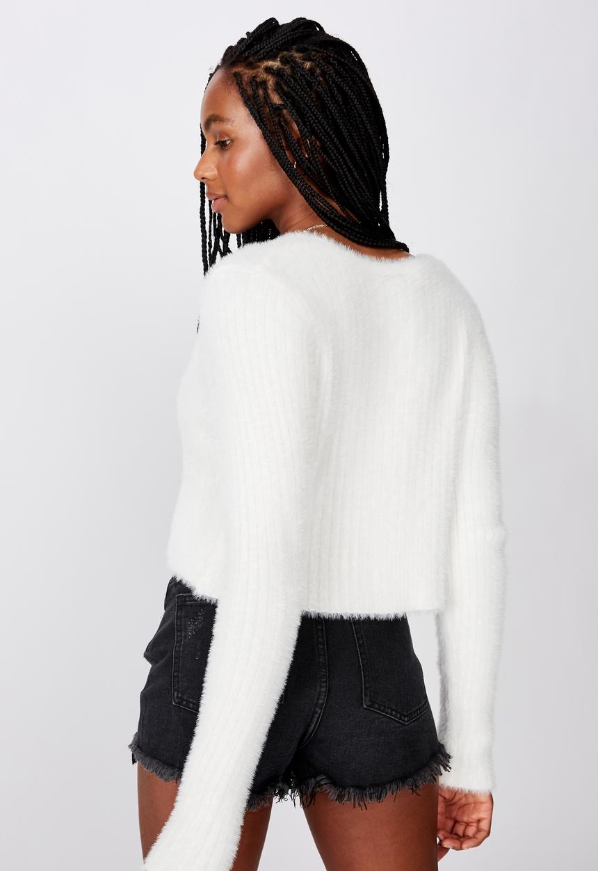 Factorie - Fluffy crop cardi - white