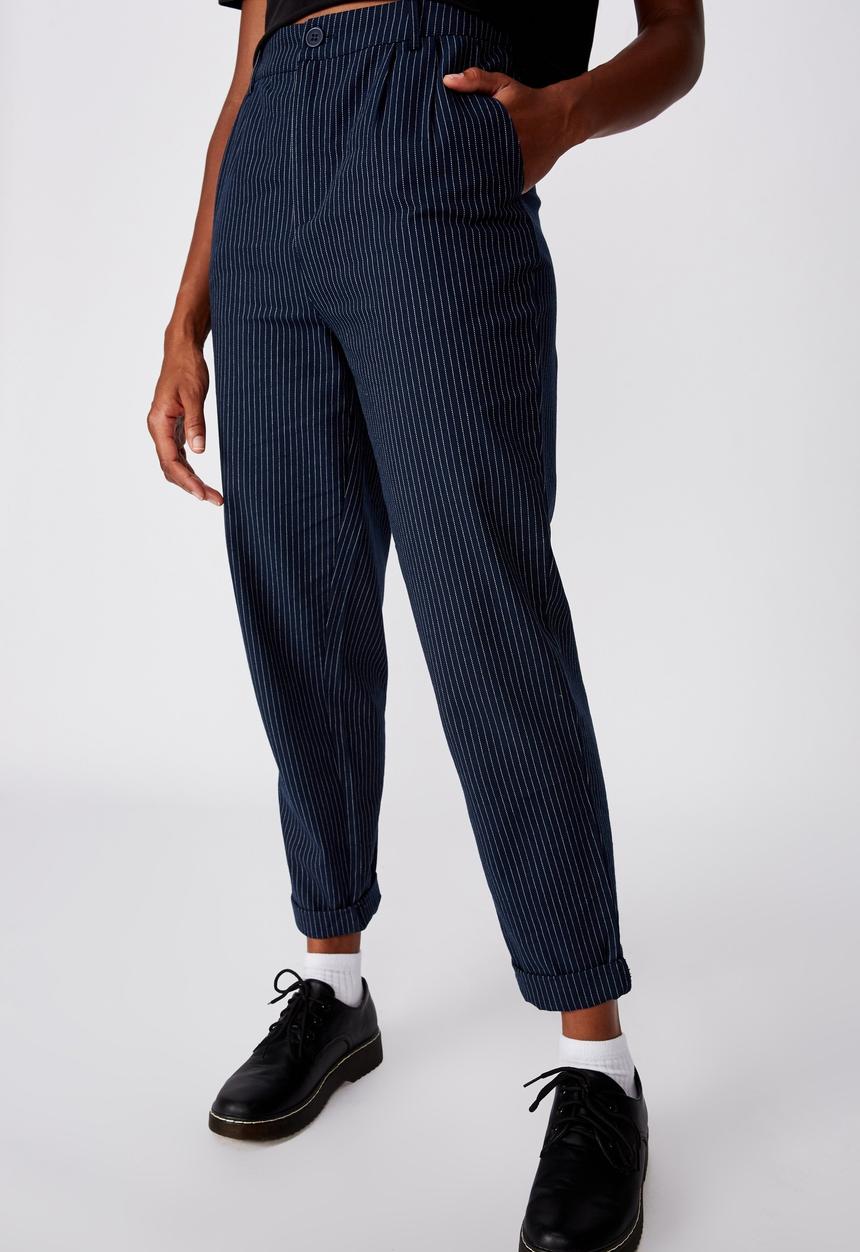 Factorie - Tapered leg check pant - navy & white 