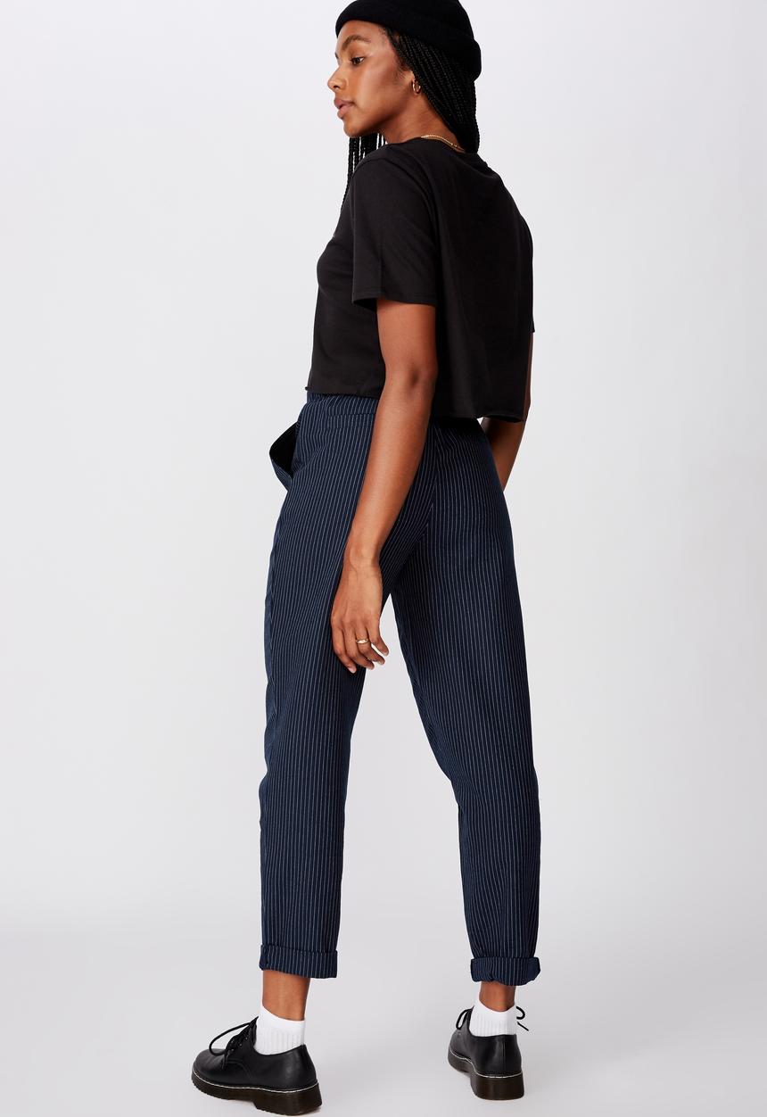Factorie - Tapered leg check pant - navy & white 