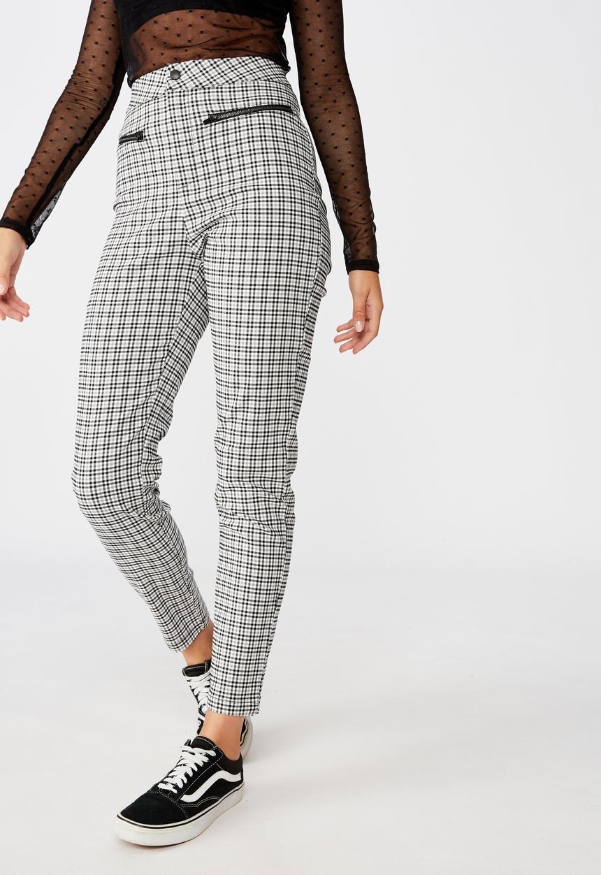 Factorie - Stretch check pant - black & white 