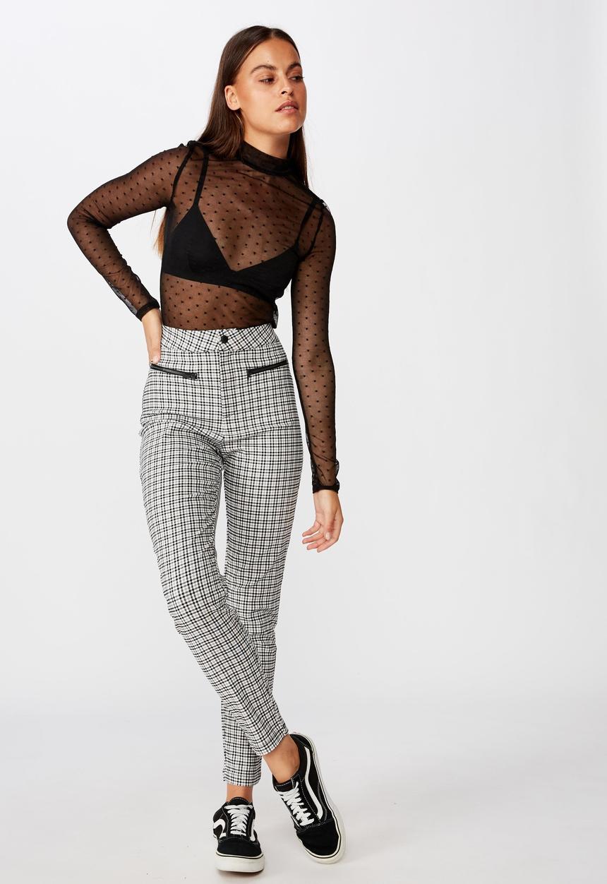 Factorie - Stretch check pant - black & white 