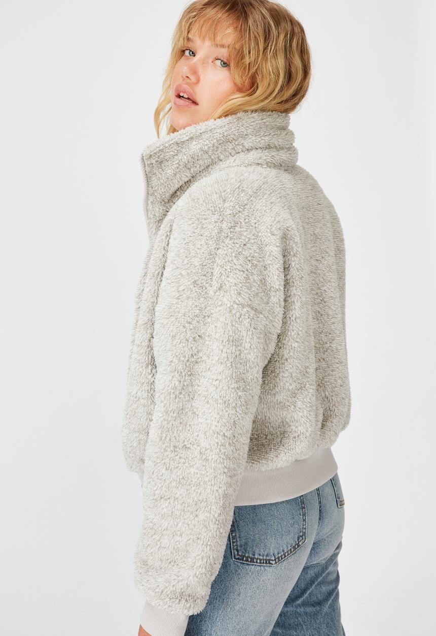 Factorie - Plush zip thru bomber - grey
