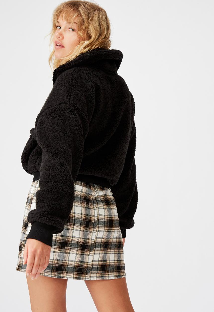 Factorie - Plush zip thru bomber - black