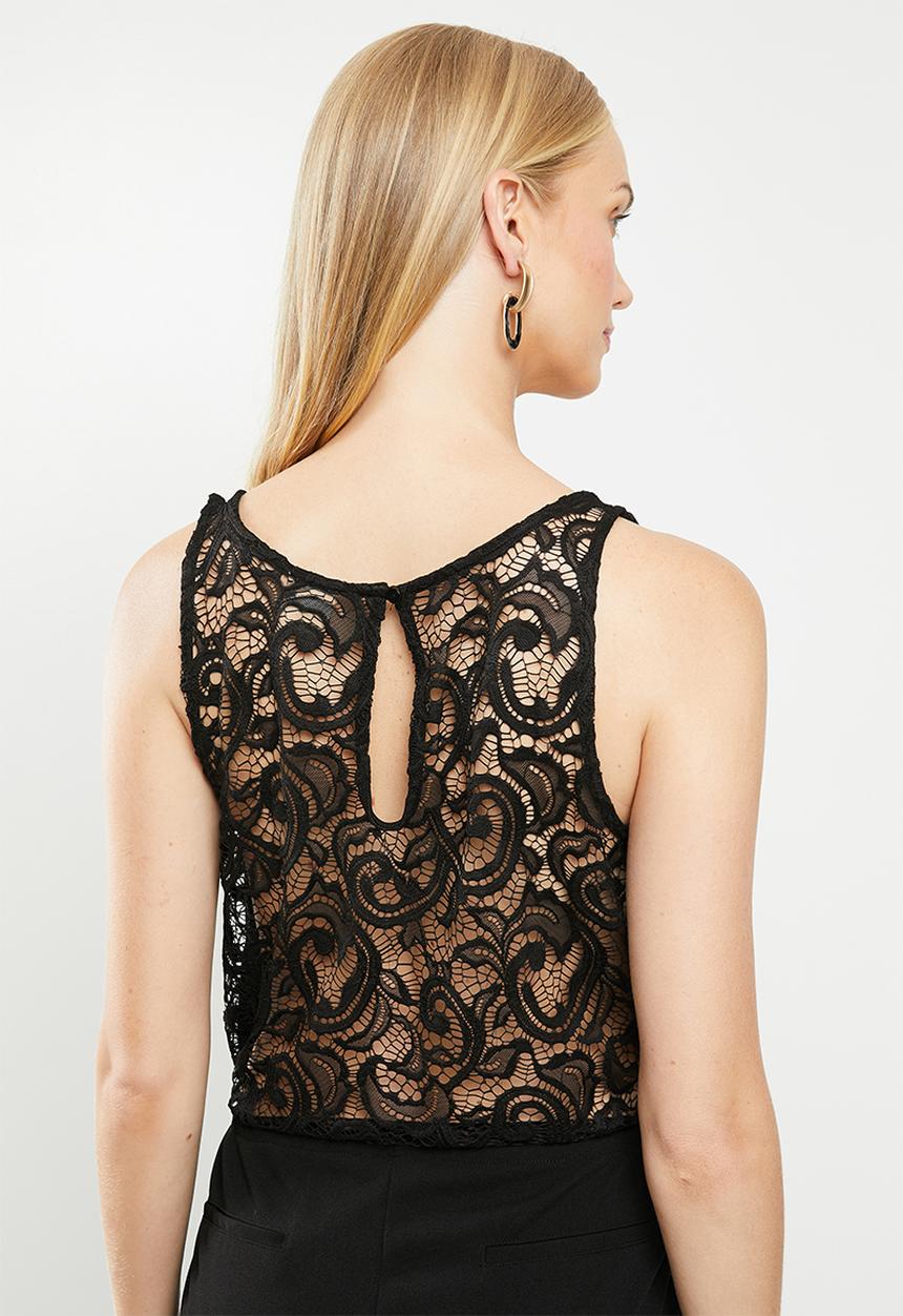 Jacqueline de Yong - Bell sleeveless lace jumpsuit - black