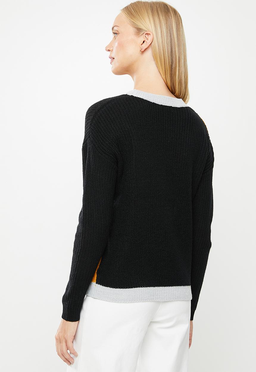 Jacqueline de Yong - Heavy long sleeve o-neck pullover - black & yellow