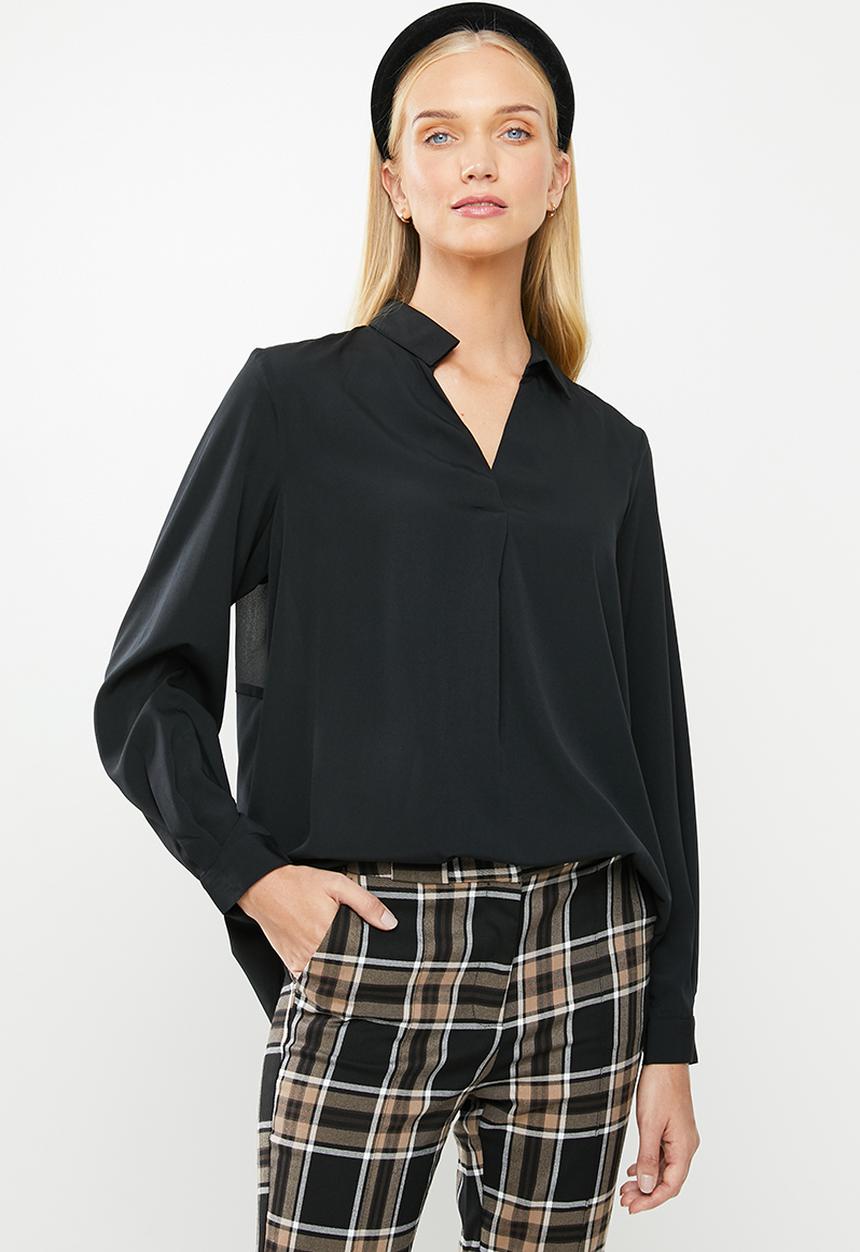 Vero Moda - Genia long sleeve V-neck top - black