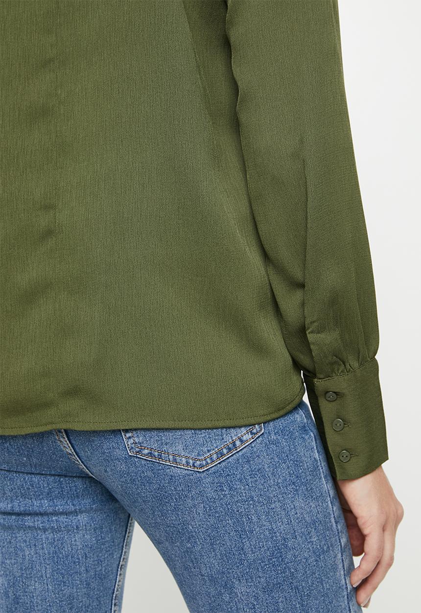 Jacqueline de Yong - Aubrey long sleeve bow-neck top - khaki 
