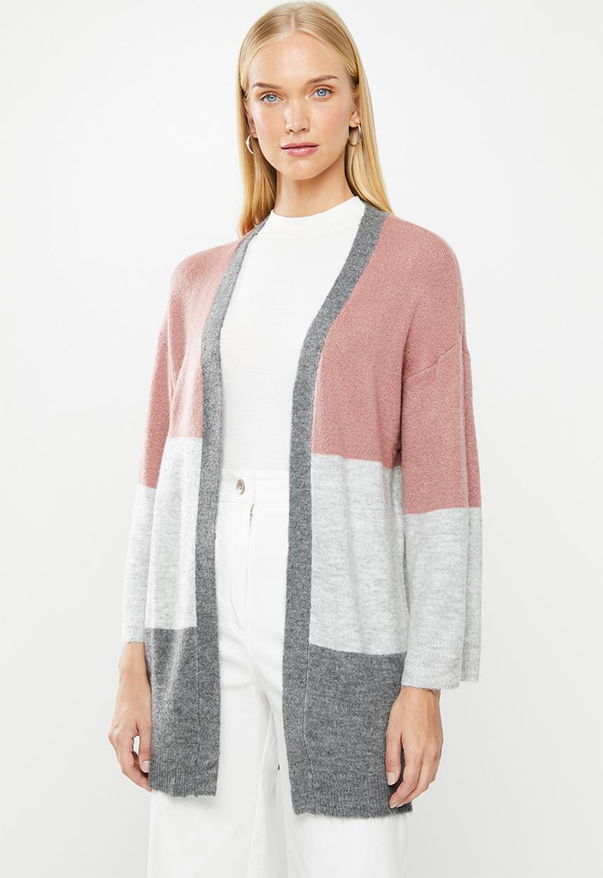 Jacqueline de Yong - Newelanor long sleeve cardigan - grey & pink 