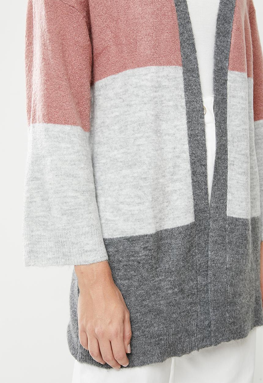 Jacqueline de Yong - Newelanor long sleeve cardigan - grey & pink 