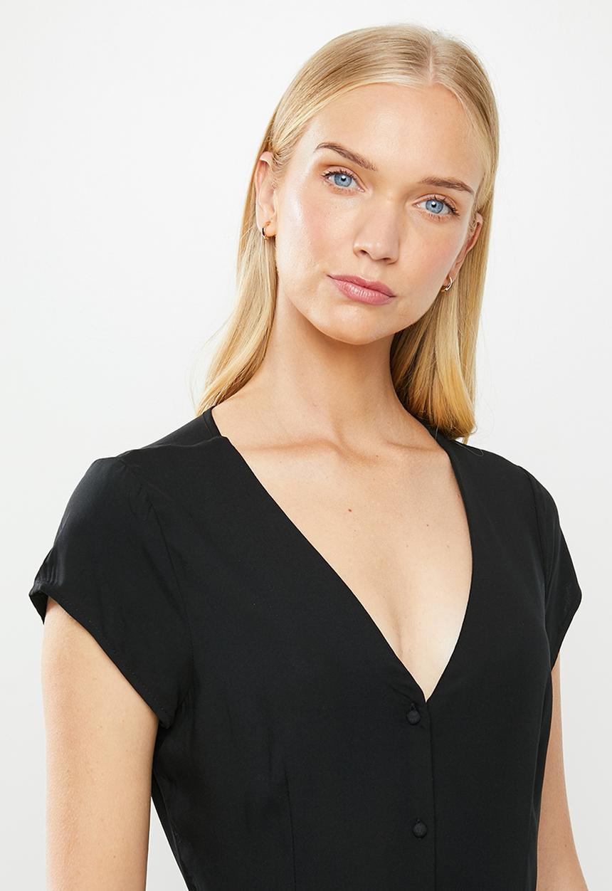 Cotton On - Woven Maggie short sleeve jumpsuit - black