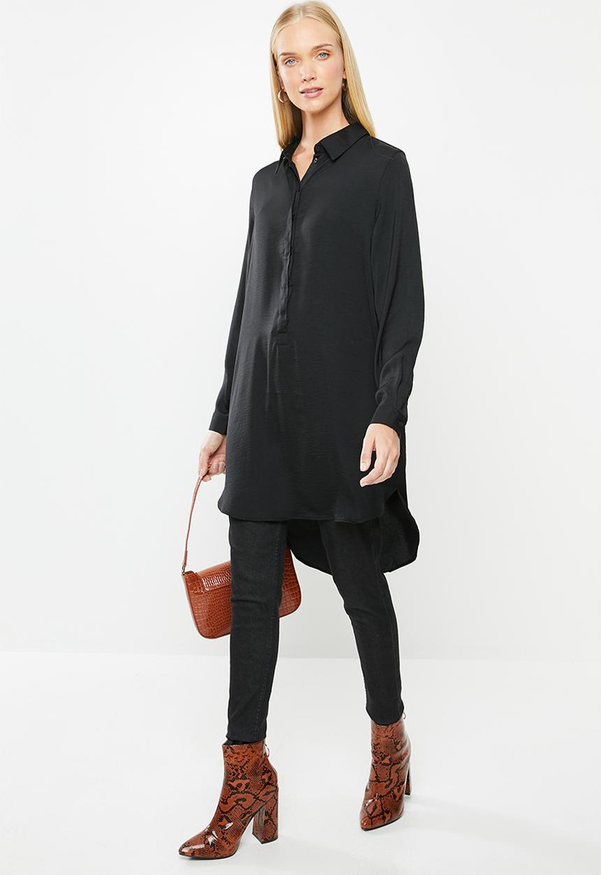 Jacqueline de Yong - Tara long sleeve hi-low long shirt - black
