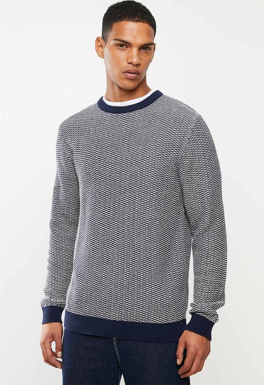 Selected Homme - Aiden camp crew neck sweater - blue & white