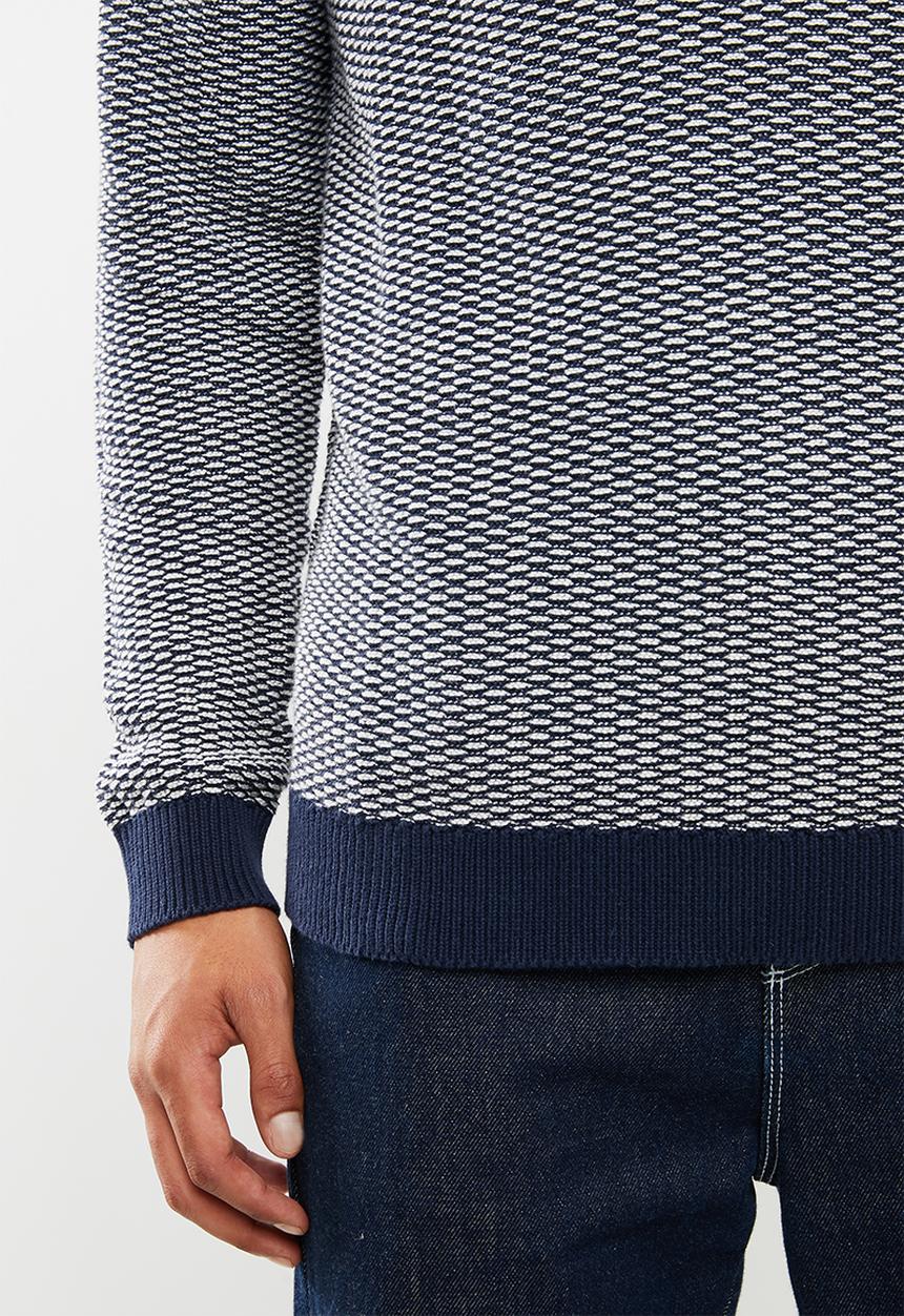 Selected Homme - Aiden camp crew neck sweater - blue & white