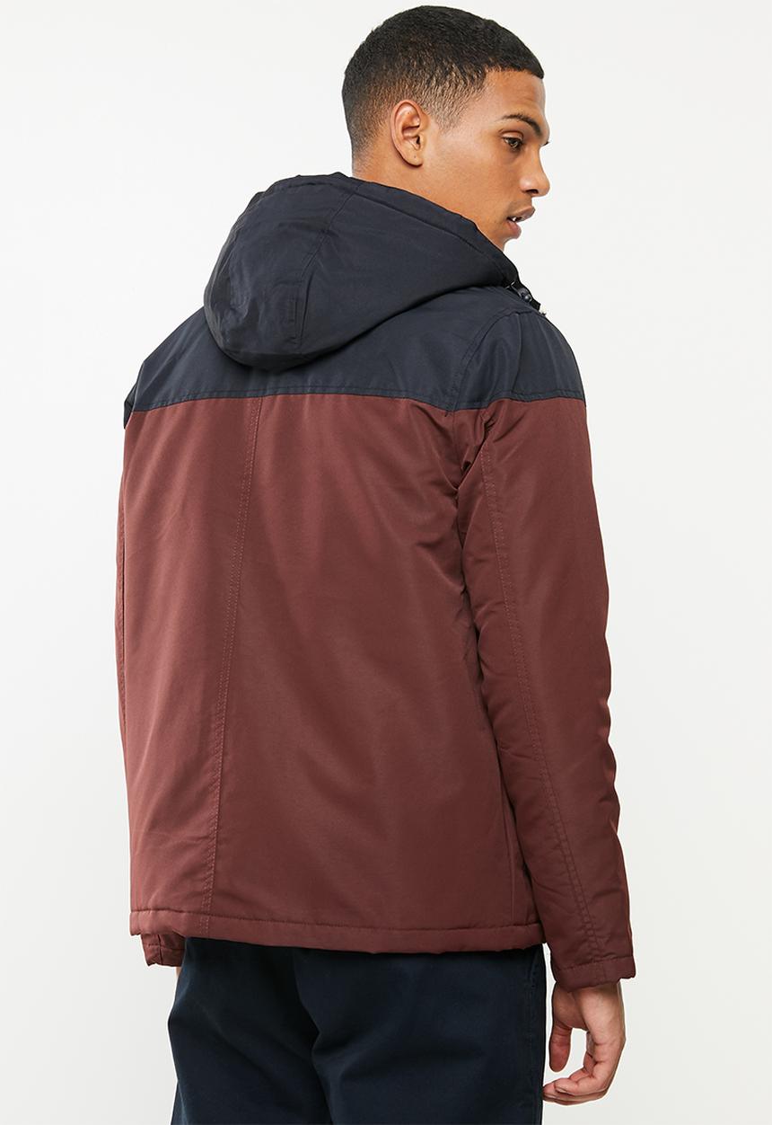 Brave Soul - Koeman colour block jacket - burgundy & navy
