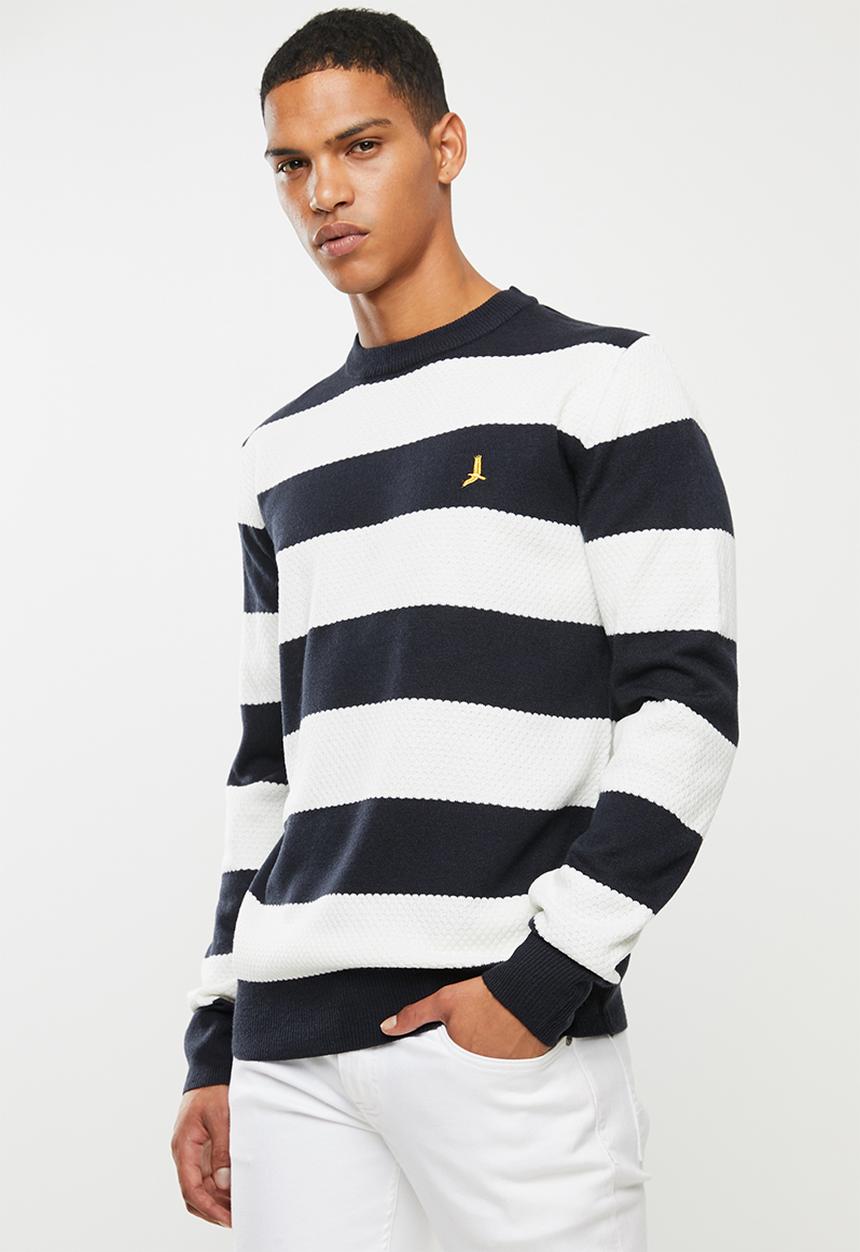 Brave Soul - Tamson stripe crew knitwear - navy & white 