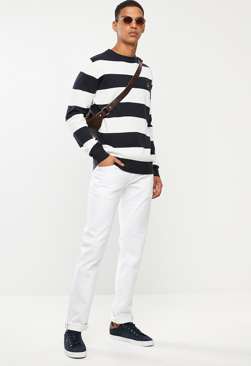 Brave Soul - Tamson stripe crew knitwear - navy & white 