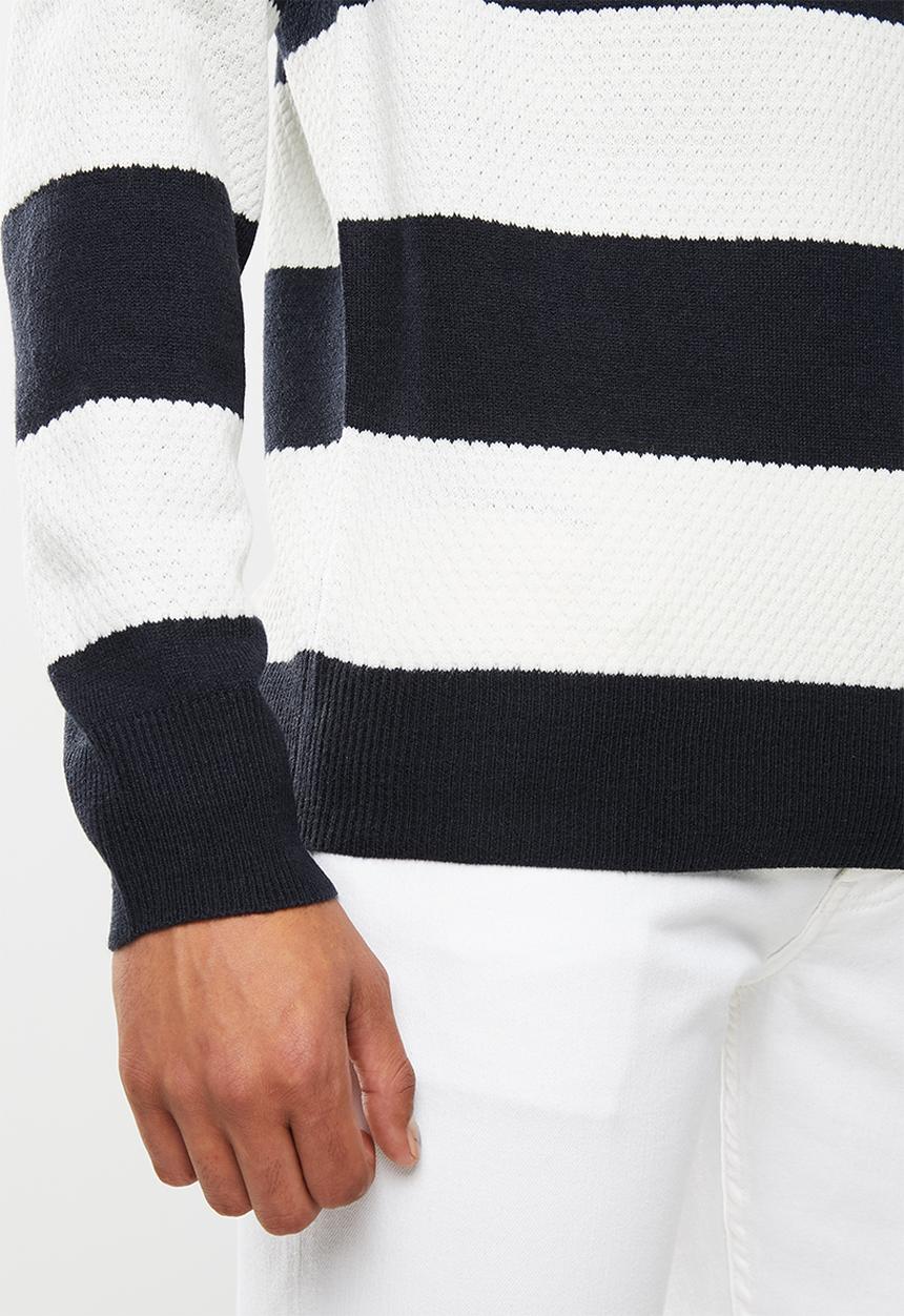Brave Soul - Tamson stripe crew knitwear - navy & white 