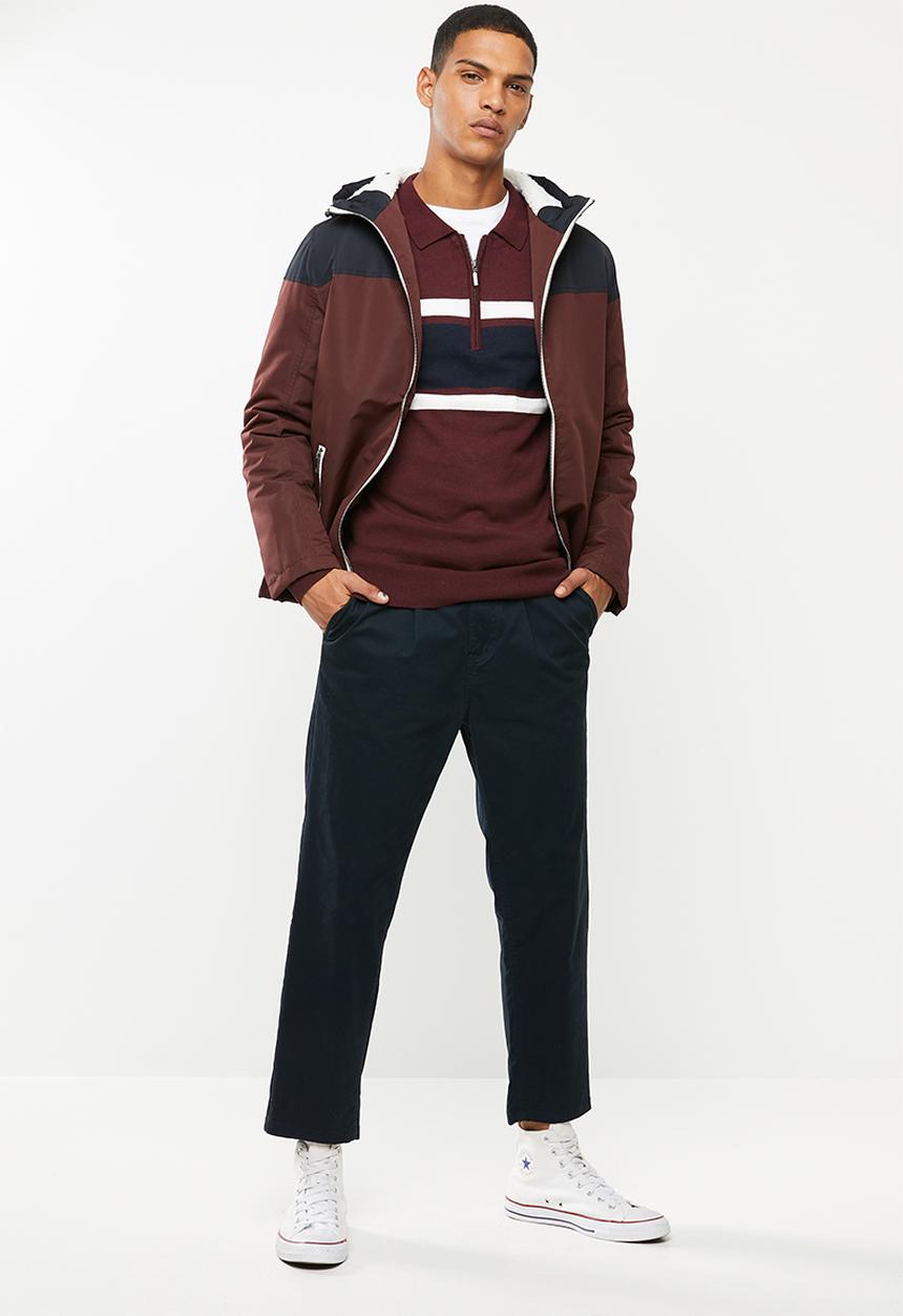 Brave Soul - Webster 1/4 zip knitwear - burgundy & navy 