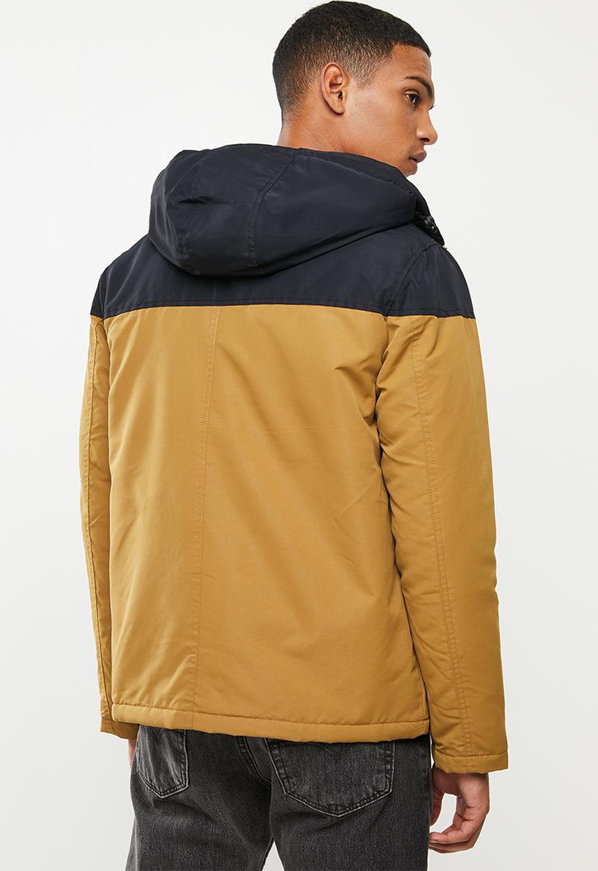 Brave Soul - Koeman colour block jacket - mustard & navy