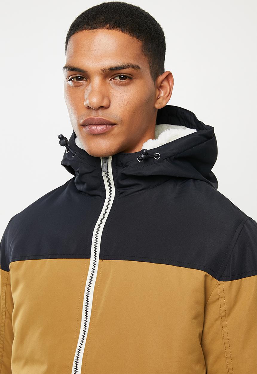 Brave Soul - Koeman colour block jacket - mustard & navy