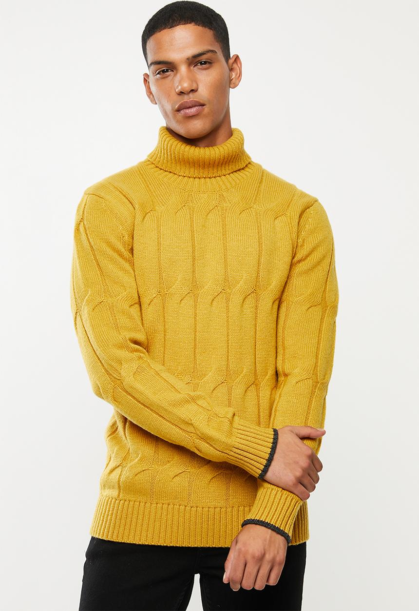 Selected Homme - Kale roll neck knit sweater - mustard
