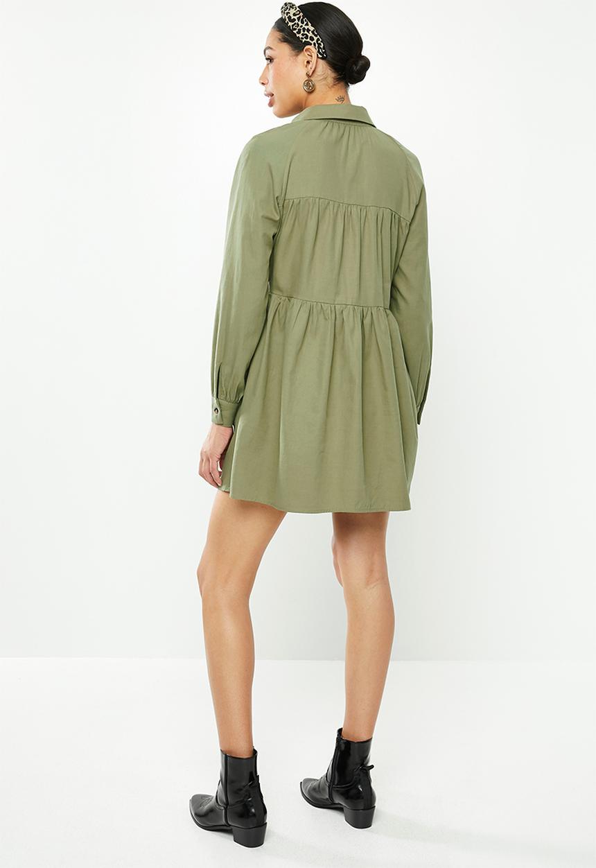 Glamorous - Button through babydoll dress - khaki