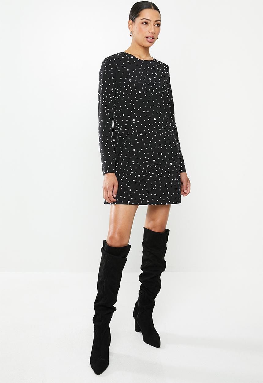 Glamorous - Messy spot tunic dress - black & white