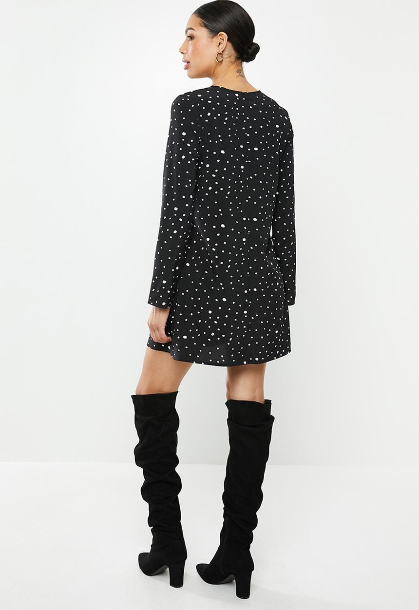 Glamorous - Messy spot tunic dress - black & white