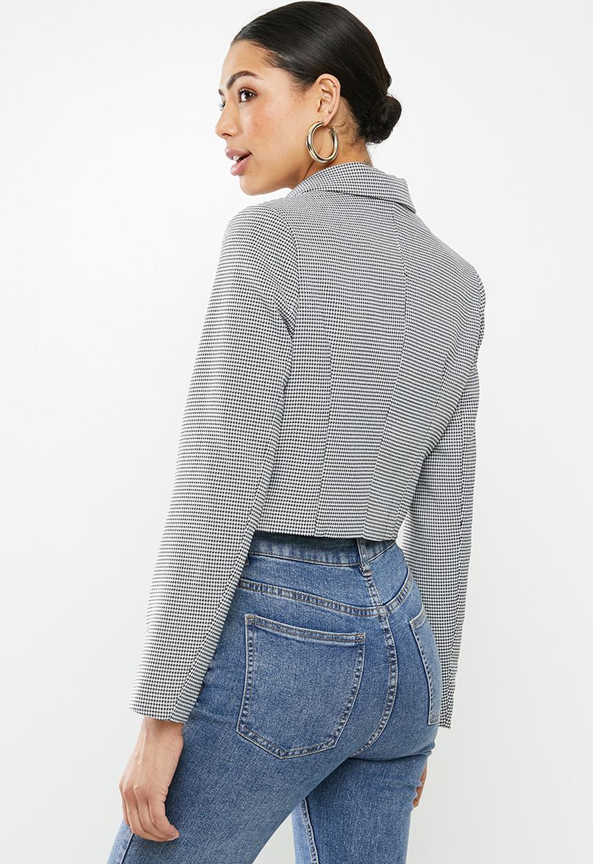 Missguided - Houndstooth check cropped blazer - black & white